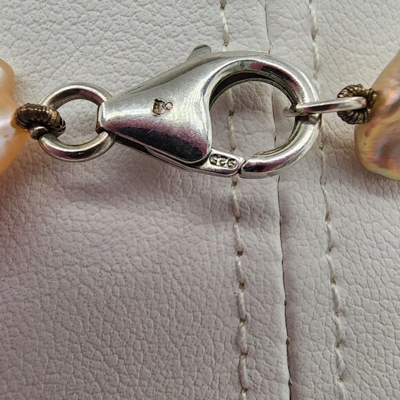 Large Keshi Baroque Pearl Necklace And Bracelet Set, Rainbow Colors 925  SS - Picture 6 of 15